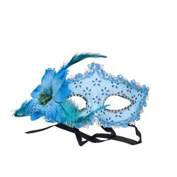 Maska wenecka błękitna z kwiatem karnawałowa