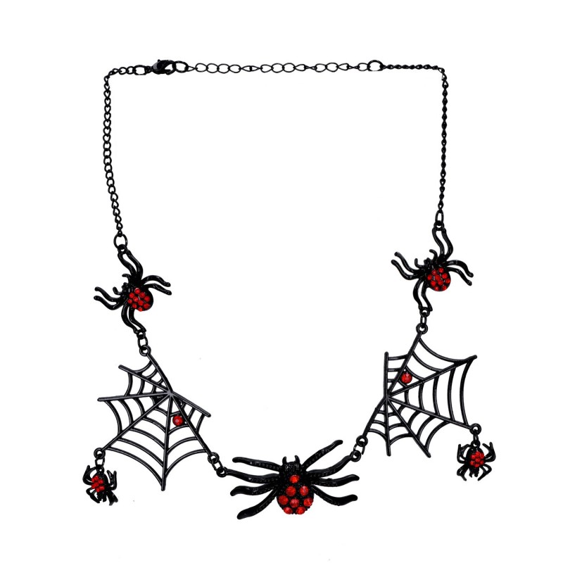 Naszyjnik czarny pajęczyna z pająkami Halloween