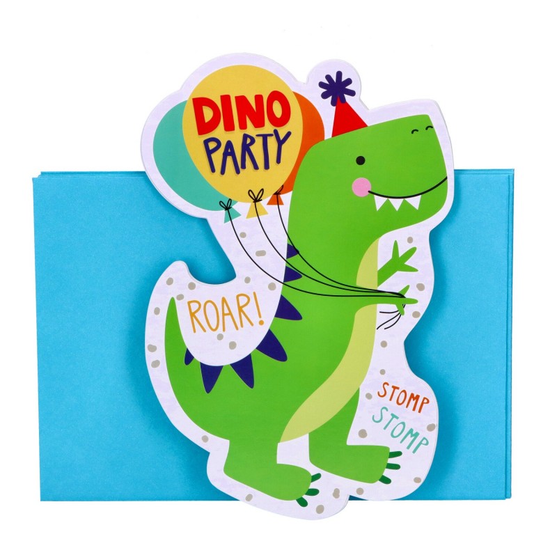 Zaproszenia z kopertą na urodziny dinozaur 8szt