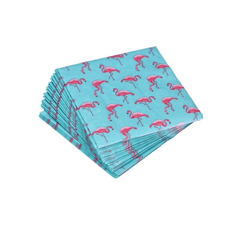 Serwetki papierowe niebieskie w różowe flamingi