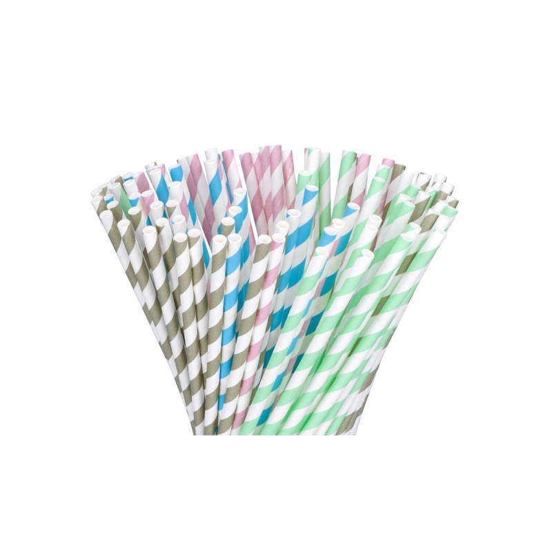 Słomki papierowe rurki w paski kolorowe 100szt