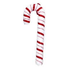 Zawieszka laska cukrowa świąteczna z brokatem biała czerwona 34cm