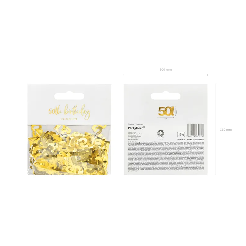 Konfetti metalizowane 50 złote urodziny dekoracja - 3