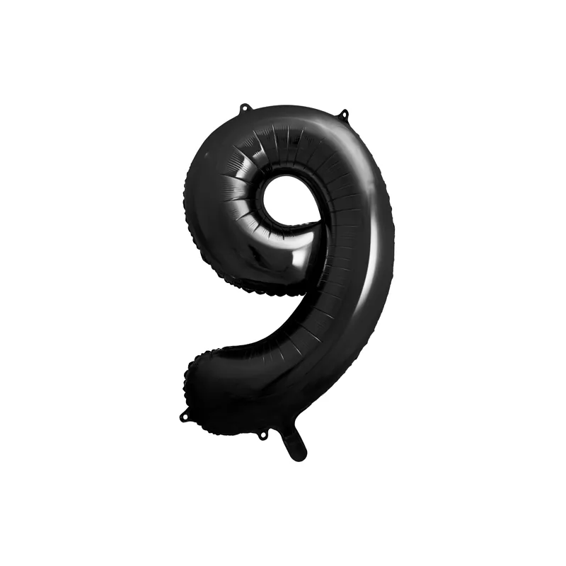 Balon foliowy cyfra 9 czarna dekoracja urodzinowa - 1