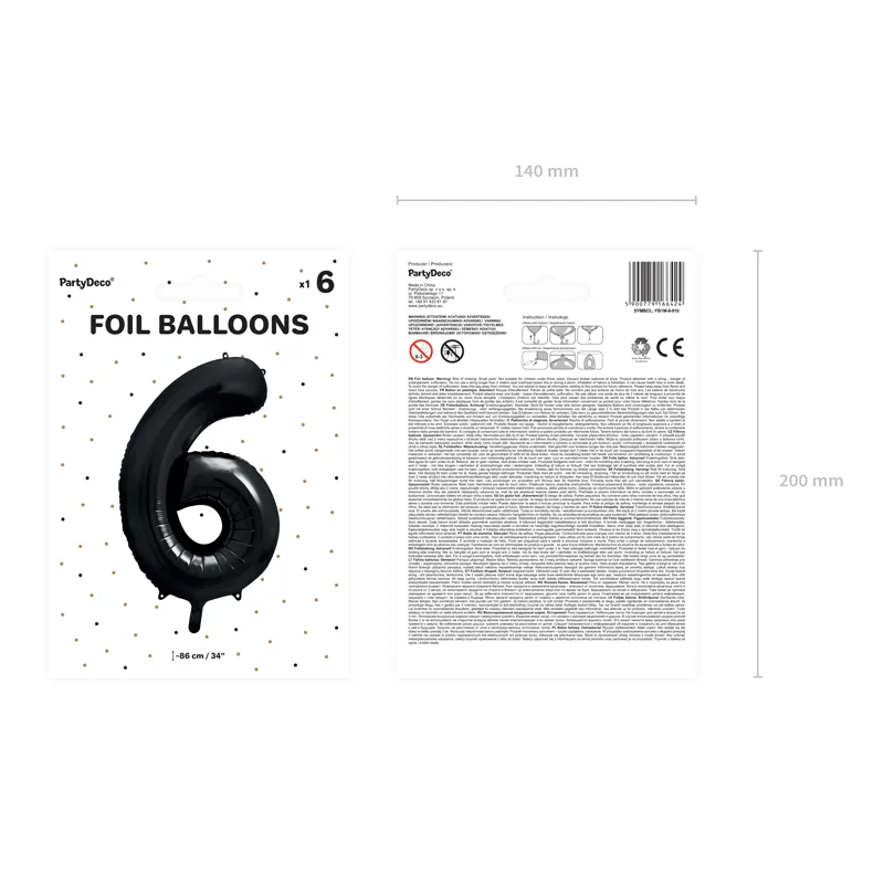 Balon foliowy cyfra 6 czarna dekoracja urodzinowa - 4