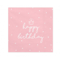 Serwetki urodzinowe Happy Birthday różowe pastel - 1