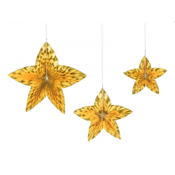 Rozety dekoracyjne gwiazdy złote papierowe ozdoby - 1
