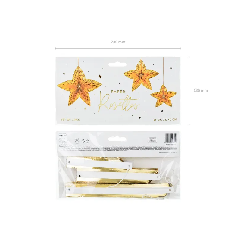 Rozety dekoracyjne gwiazdy złote papierowe ozdoby - 4
