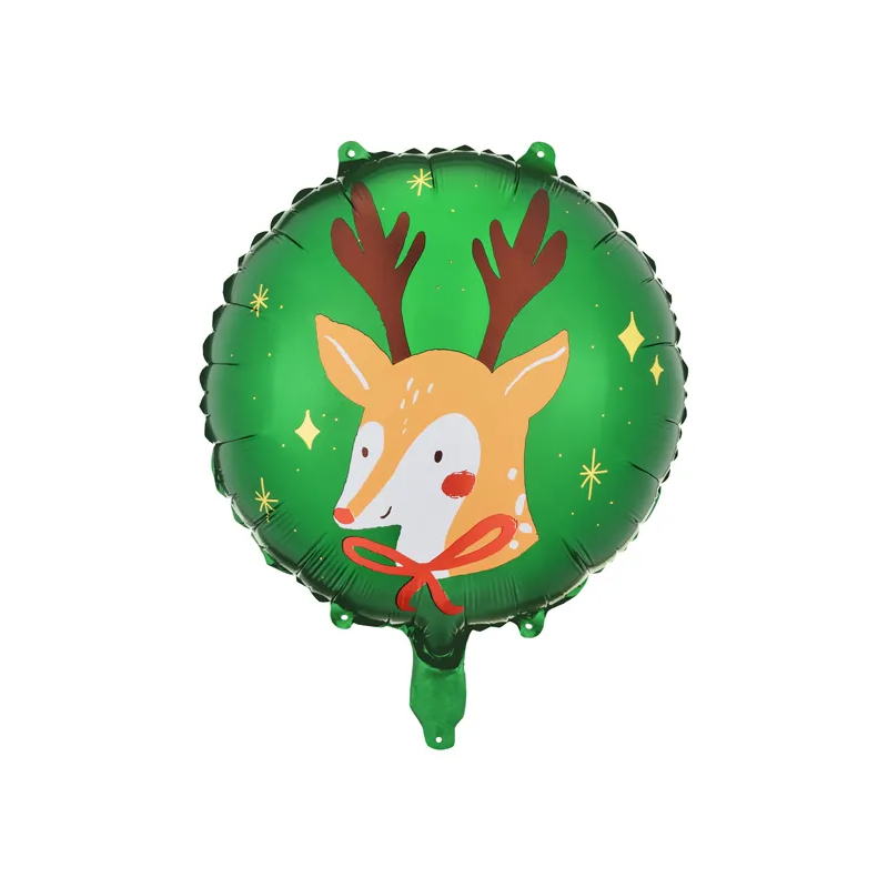 Balon foliowy zielony z Reniferem świąteczny - 1