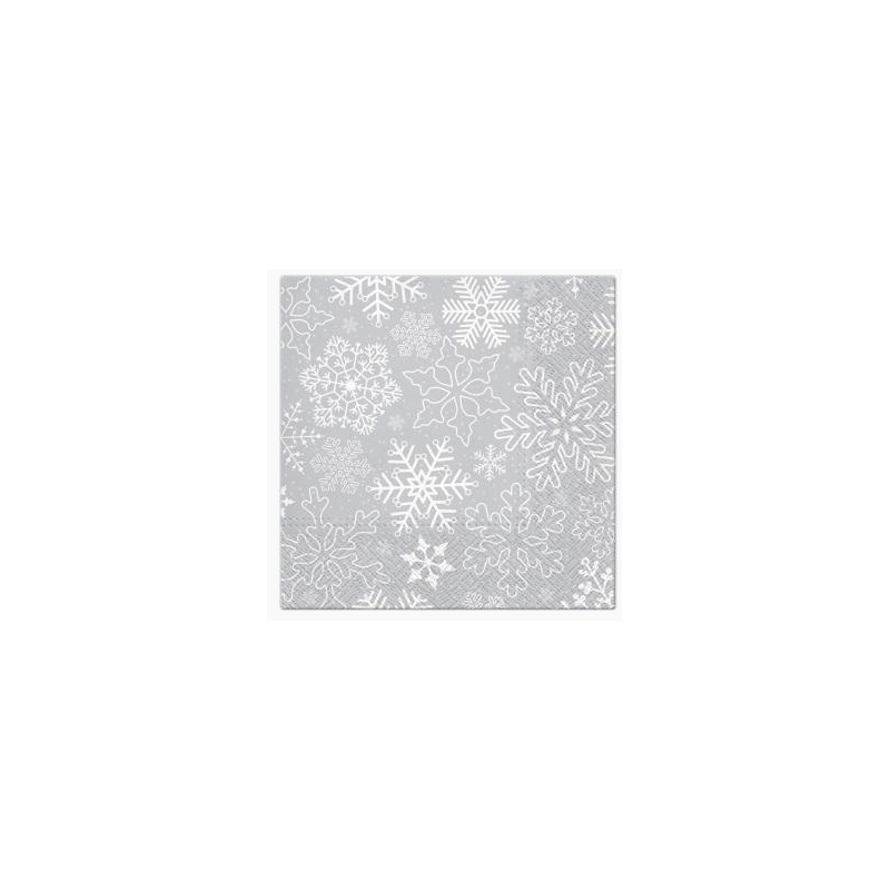 Serwetki świąteczne z nadrukiem srebrne śnieżynki - 1