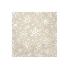 Serwetki papierowe świąteczne ze śnieżynkami beż - 1