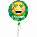 Balon foliowy Kiss Me zielony serca emotka na hel - 1