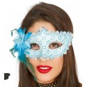 Maska wenecka błękitna z kwiatem karnawałowa - 1