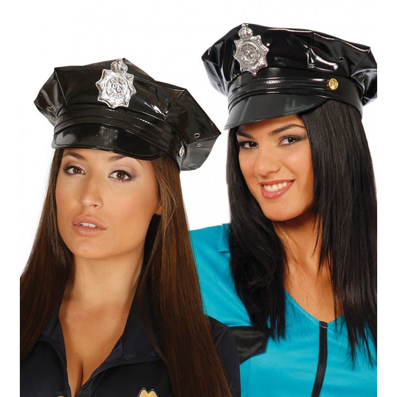 Czapka policjanta damska winylowa czarna z odznaką - 1