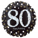 Balon foliowy 80 czarny w kropki złote urodzinowy - 1