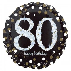 Balon foliowy 80 czarny w kropki złote urodzinowy