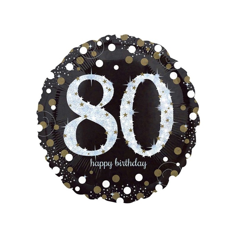 Balon foliowy 80 czarny w kropki złote urodzinowy - 1