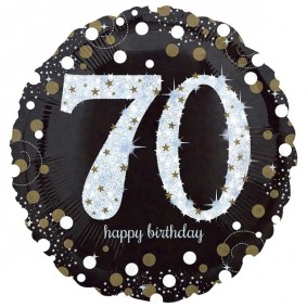 Balon foliowy 70 czarny w kropki złote urodzinowy - 1