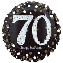 Balon foliowy 70 czarny w kropki złote urodzinowy