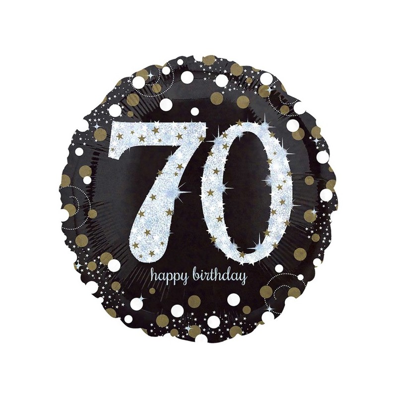 Balon foliowy 70 czarny w kropki złote urodzinowy - 1