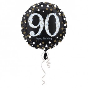 Balon foliowy 90 czarny w kropki złote urodzinowy - 1