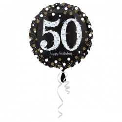 Balon foliowy okrągły 50 w złote kropki urodzinowy
