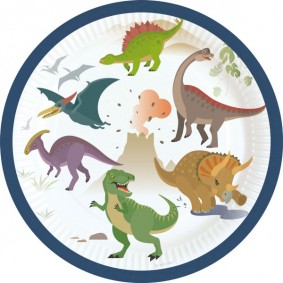 Talerze papierowe okrągłe dinozaury kolorowe 8szt - 1