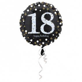 Balon foliowy 18 urodziny czarny w kropki złote - 1