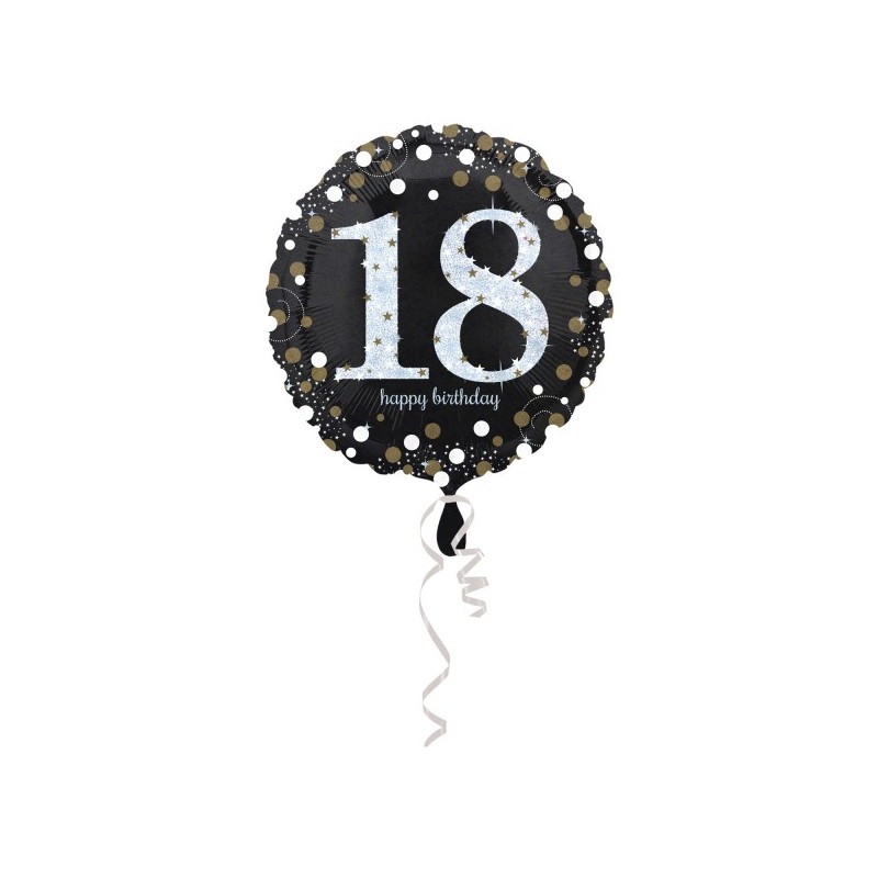 Balon foliowy 18 urodziny czarny w kropki złote - 1