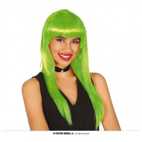 Syntetyczna peruka damska zielone włosy z grzywką - 1