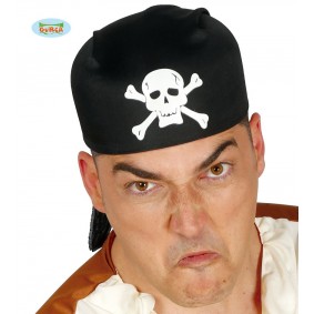 Czapka chustka pirata czarna z białą czaszką 1 szt - 1