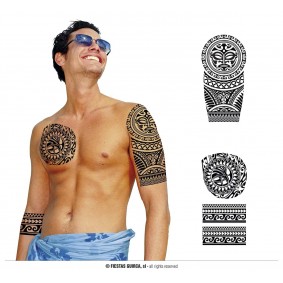 Tatuaże zmywalne czarne azteckie wzory rękaw - 1