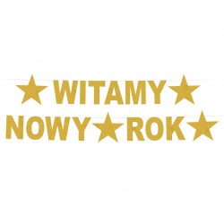 Girlanda złota brokatowa gwiazdki Witamy Nowy Rok - 1