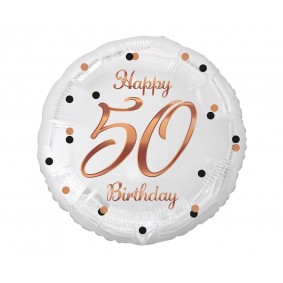 Balon foliowy 50 urodziny biały różowe złoto - 1