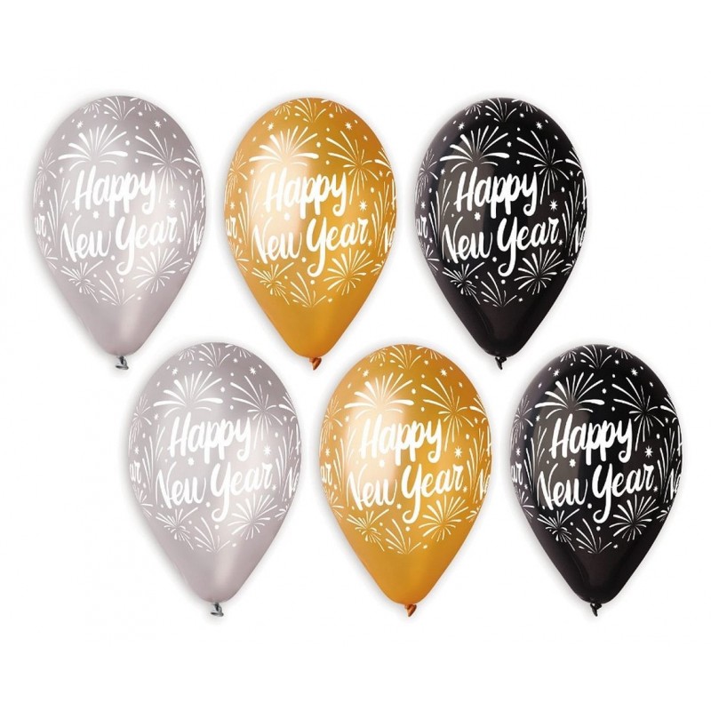 Balony "Happy New Year" złote srebrne czarne - 1