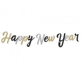 Girlanda papierowa napis "Happy New Year" brokat - 1