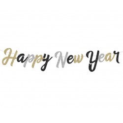 Girlanda papierowa napis "Happy New Year" brokat