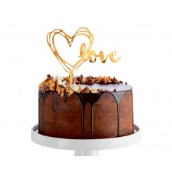 Dekoracja akrylowa na tort Love złota 13x10cm - 2