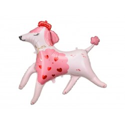 Balon foliowy pies pudel biały pastelowy różowy - 1