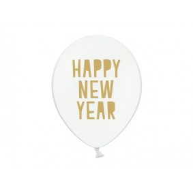 Balony lateksowe Happy New Year biało-złote 50szt - 1