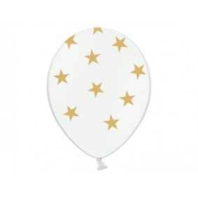 Balony lateksowe białe złote gwiazdki impreza 6szt - 1