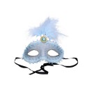 Maska karnawałowa niebieska z piórami i kamieniem