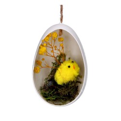Zawieszka jajko plastikowe z kurczakiem i kwiatkiem mix 5,50x8,50cm