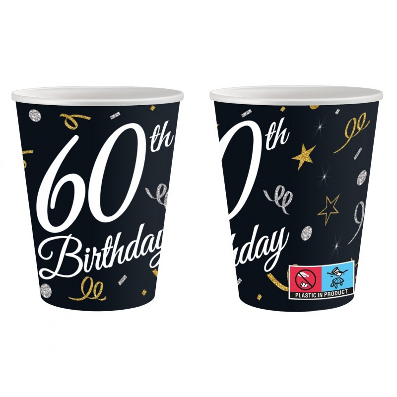 Kubki papierowe czarno-białe urodzinowe na 60-tkę - 2