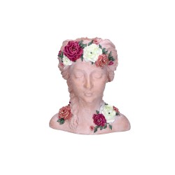 Doniczka głowa kobiety z kwiatami we włosach
