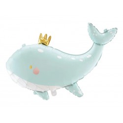 Balon foliowy wieloryb morski pastelowy z koroną - 1