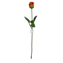 Sztuczna roża czerwona z łodygą i liśćmi 45 cm