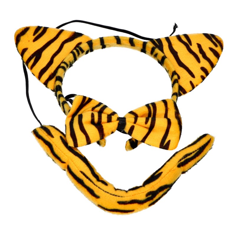 Zestaw tygrysek opaska z uszami muszka ogonek