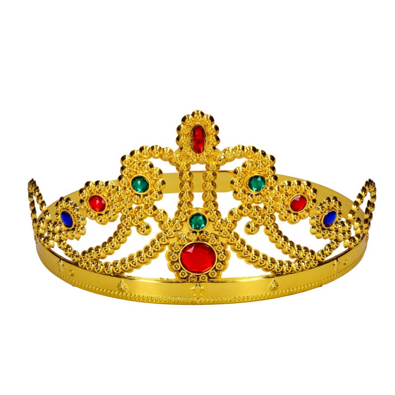 Korona królowej złota z kolorowymi kamieniami