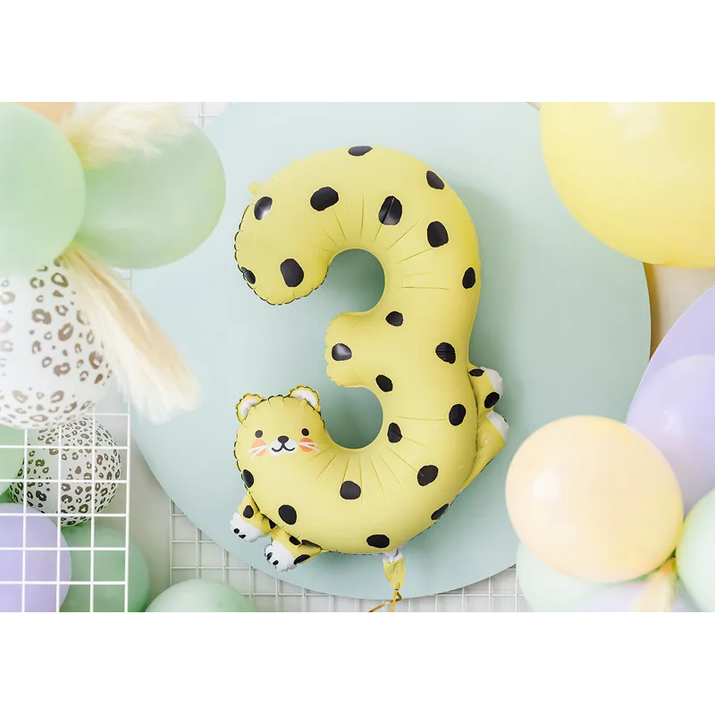 Balon foliowy cyfra 3 Gepard urodzinowy na hel - 3